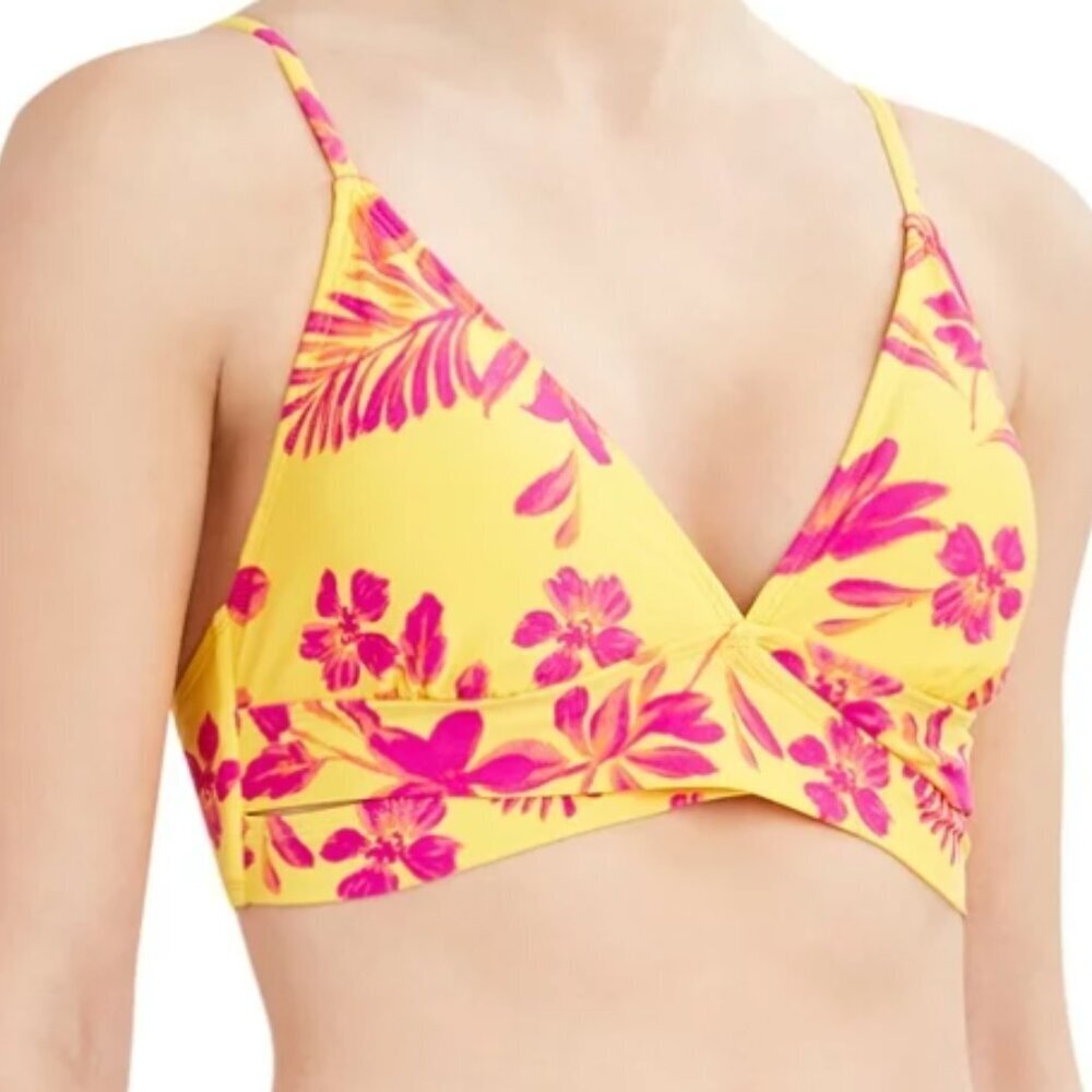 BCBG Paris Women's Floral Bikini Top Yellow Wrap Tie Swimwear Summer size M NWT